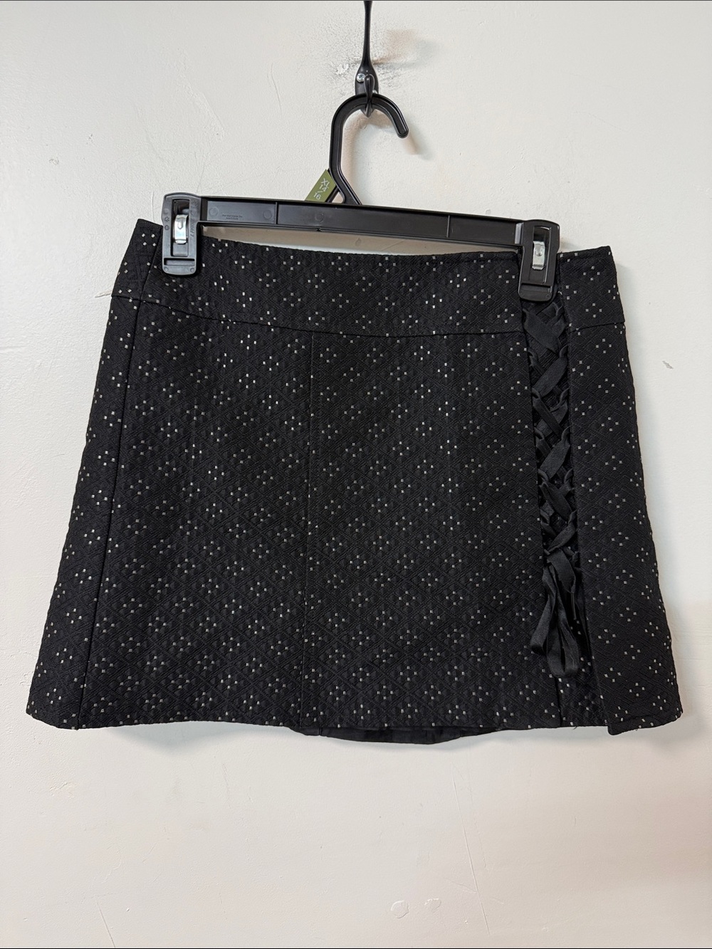 Nanette Lepore Black Tweed A-Line Skirt with Ribbon Detail